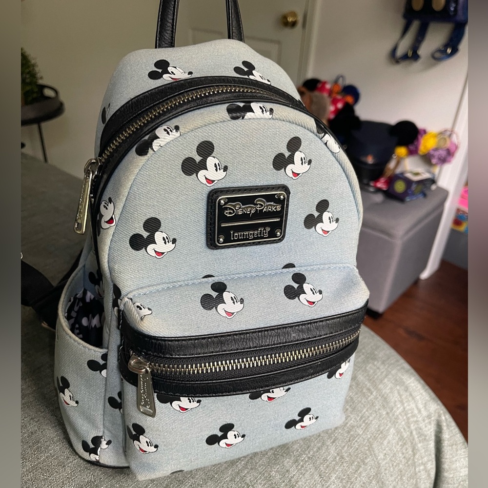 Loungefly Mickey Mouse Backpack - Light Blue denim with Black Trim